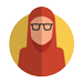 Cartoon image of a working professional women wearing a head scarf